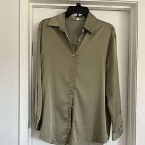 Green satin long sleeve button up